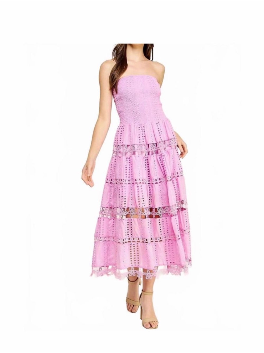 NEW STRUT & BOLT eyelet lace tube dress in pink size Small Sold Out